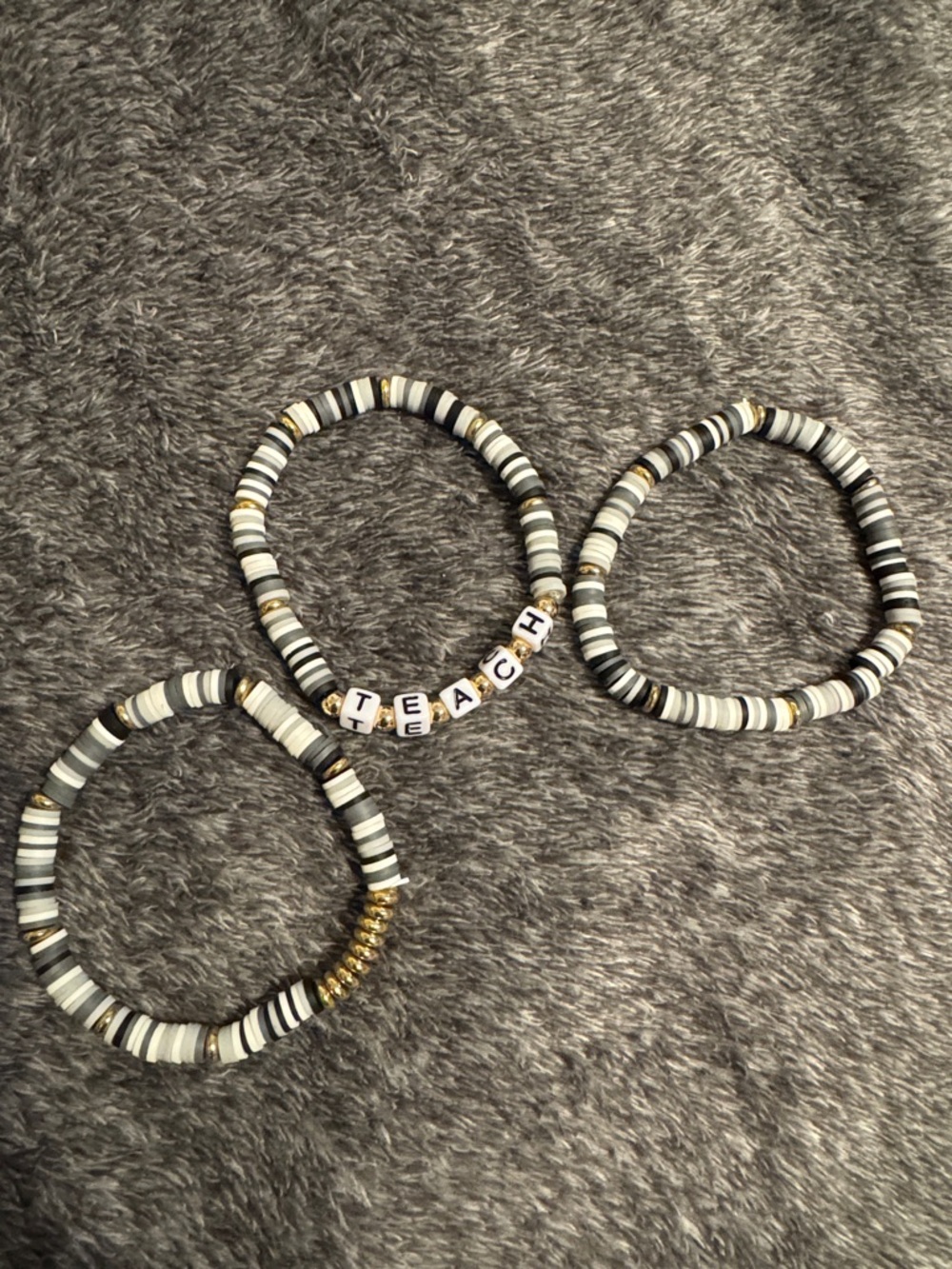 Handmade Gray and Gold Teacher Beaded Bracelet Set